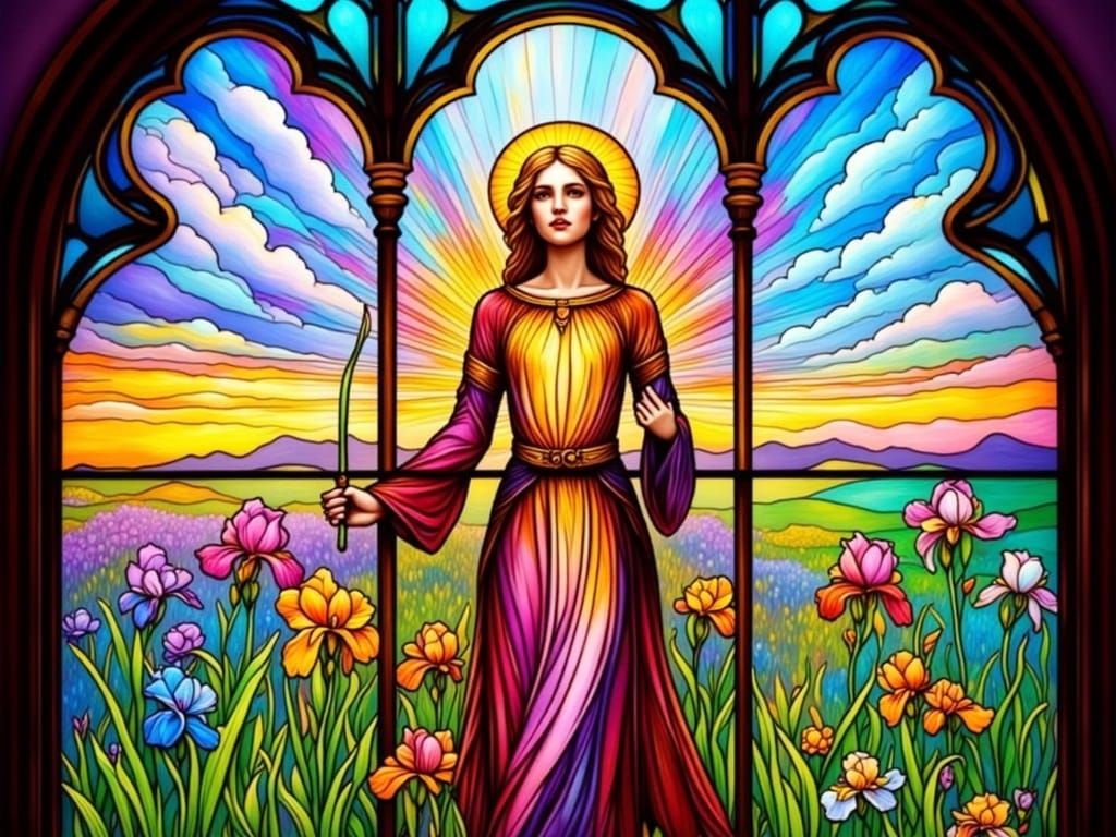 Rainbow Goddess Iris Stained Glass Window