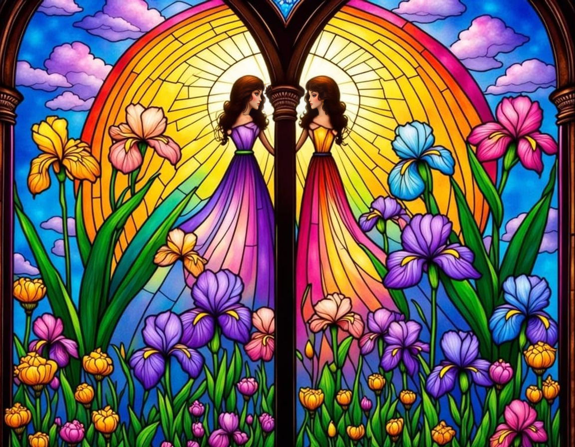 Lisa Frank Rainbow Goddess Stained Glass Window
