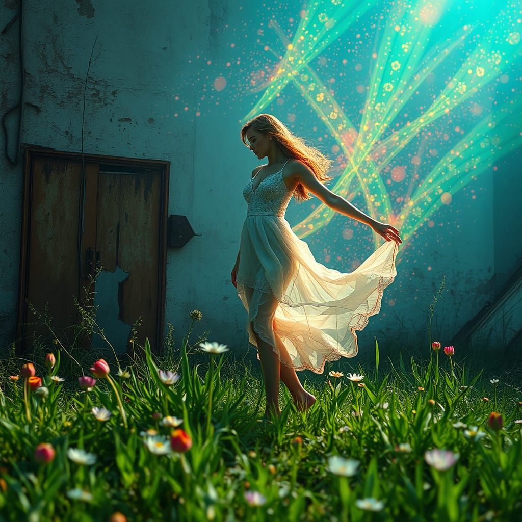 Ethereal Goddess in Iridescent Aura, Whispers of Crystals an...