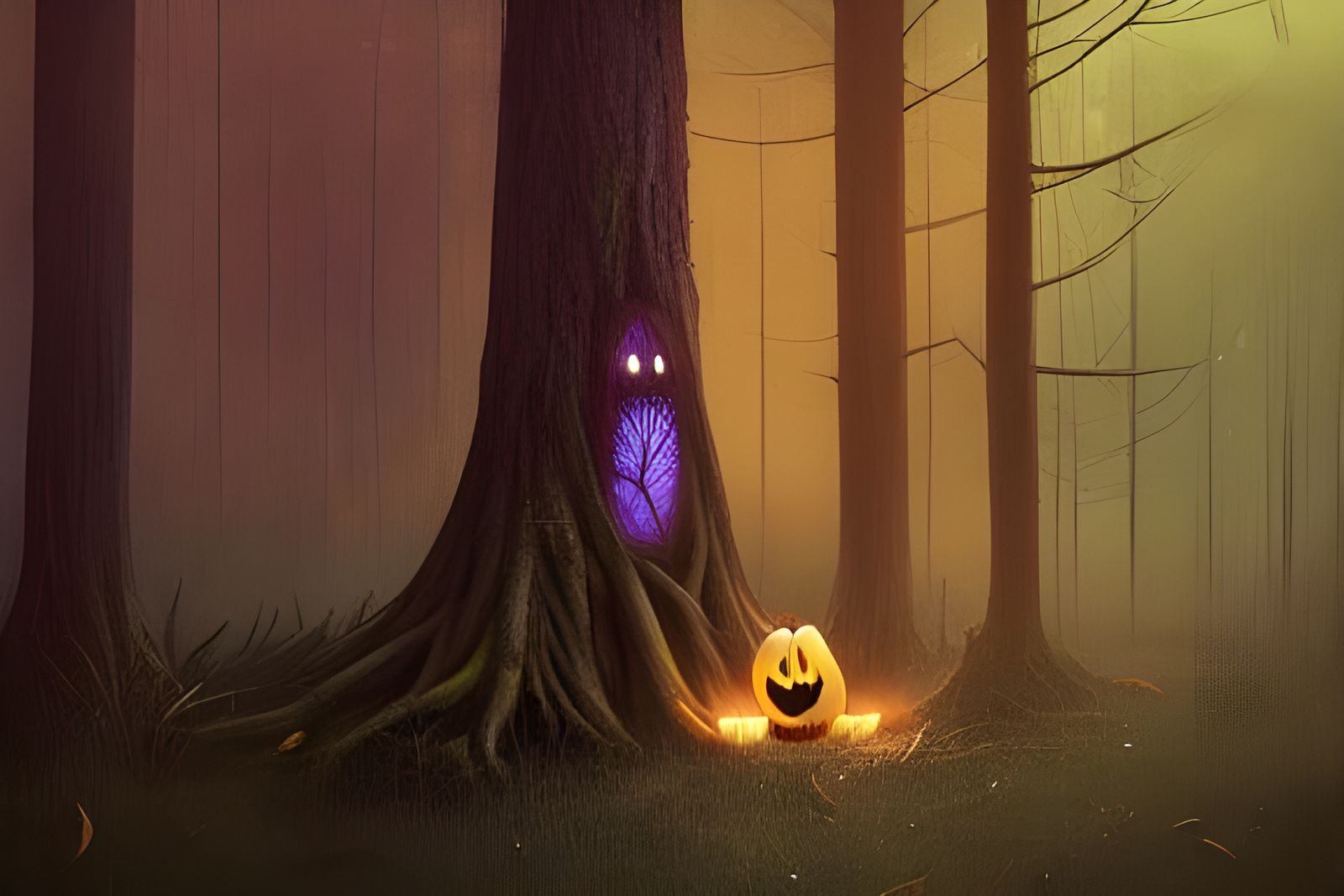 Joyous Ghost in Forest: Halloween Matte Painting