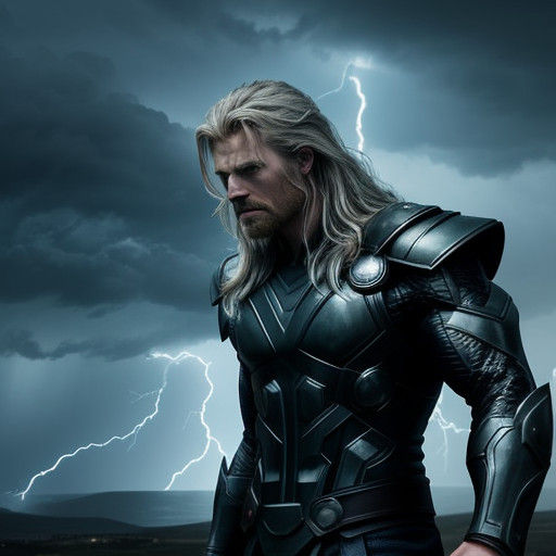 Epic Cinematic Portrait of Thor in Stormy Weather