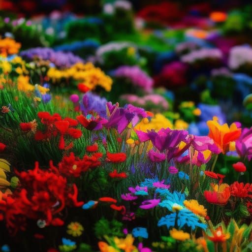 Colorful Origami Flower Garden in 3D Render