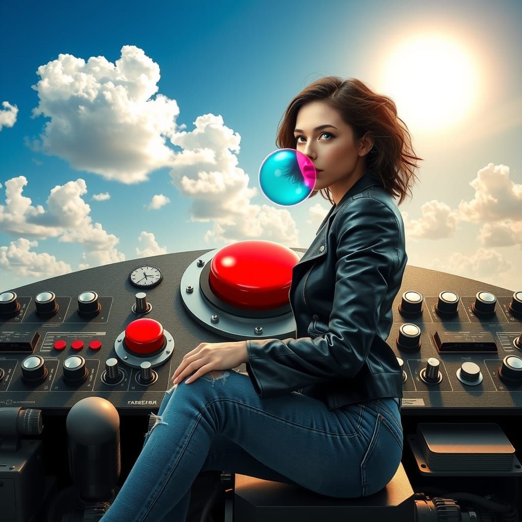 Futuristic Control Panel Landscape with Mysterious Woman
