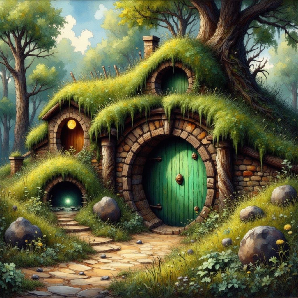 Hobbit Hole With Green Door Near Bag End