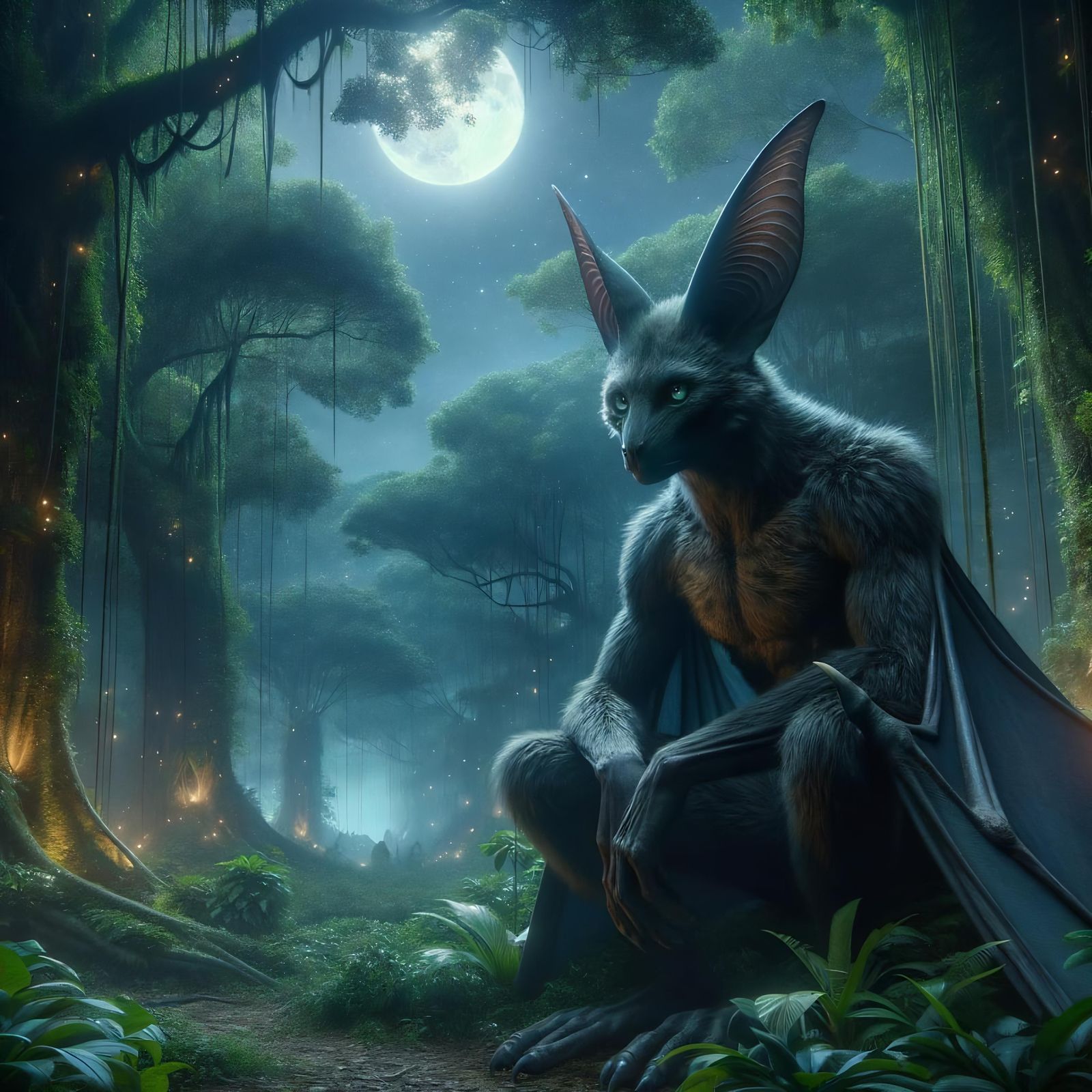 Nycter in Moonlit Jungle Clearing