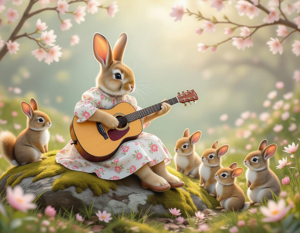 Whimsical Bunny Concert in Springtime
