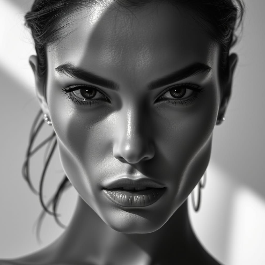Elegant Supermodel Portrait in High-Contrast Black and White
