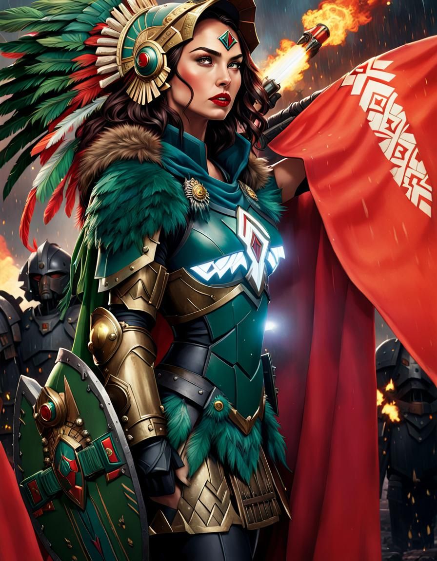 Female Space Marine in Ukiyo-e Anime Style