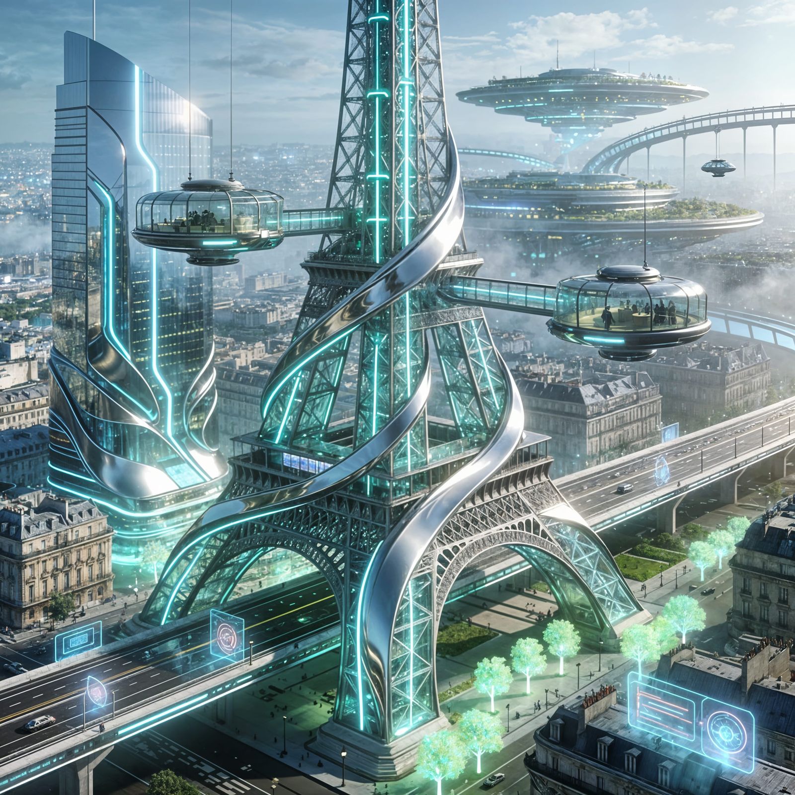 Futuristic Eiffel Tower in Reimagined Paris