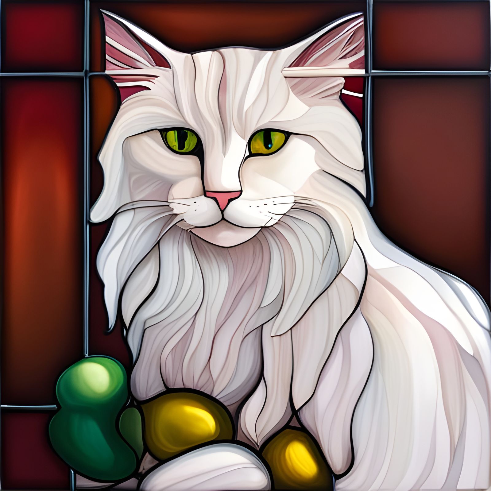 Colorful Stained Glass Cat Portrait Inspired by Tiffany