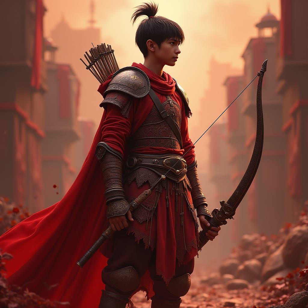 Warrior in Red Armor: Fantasy Concept Art