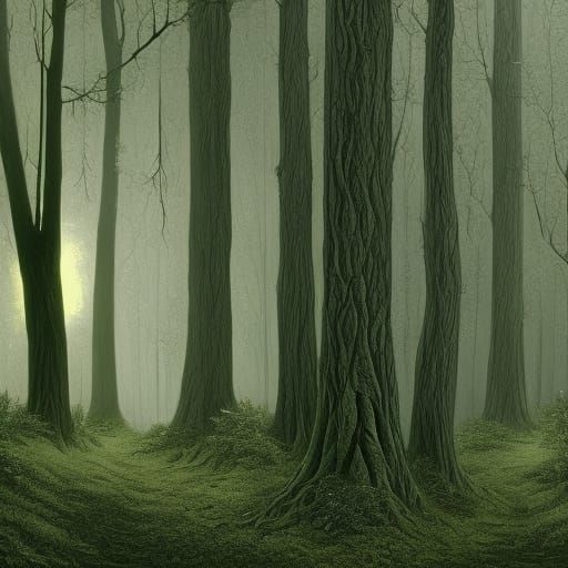 Elven Hut in Silvery Forest with Lanterns