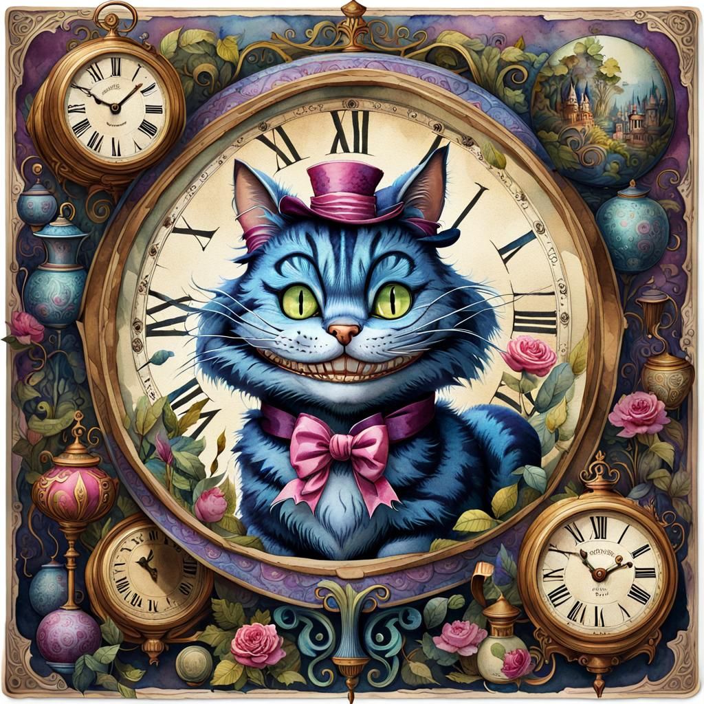Watercolor Cheshire Cat in Wonderland Style