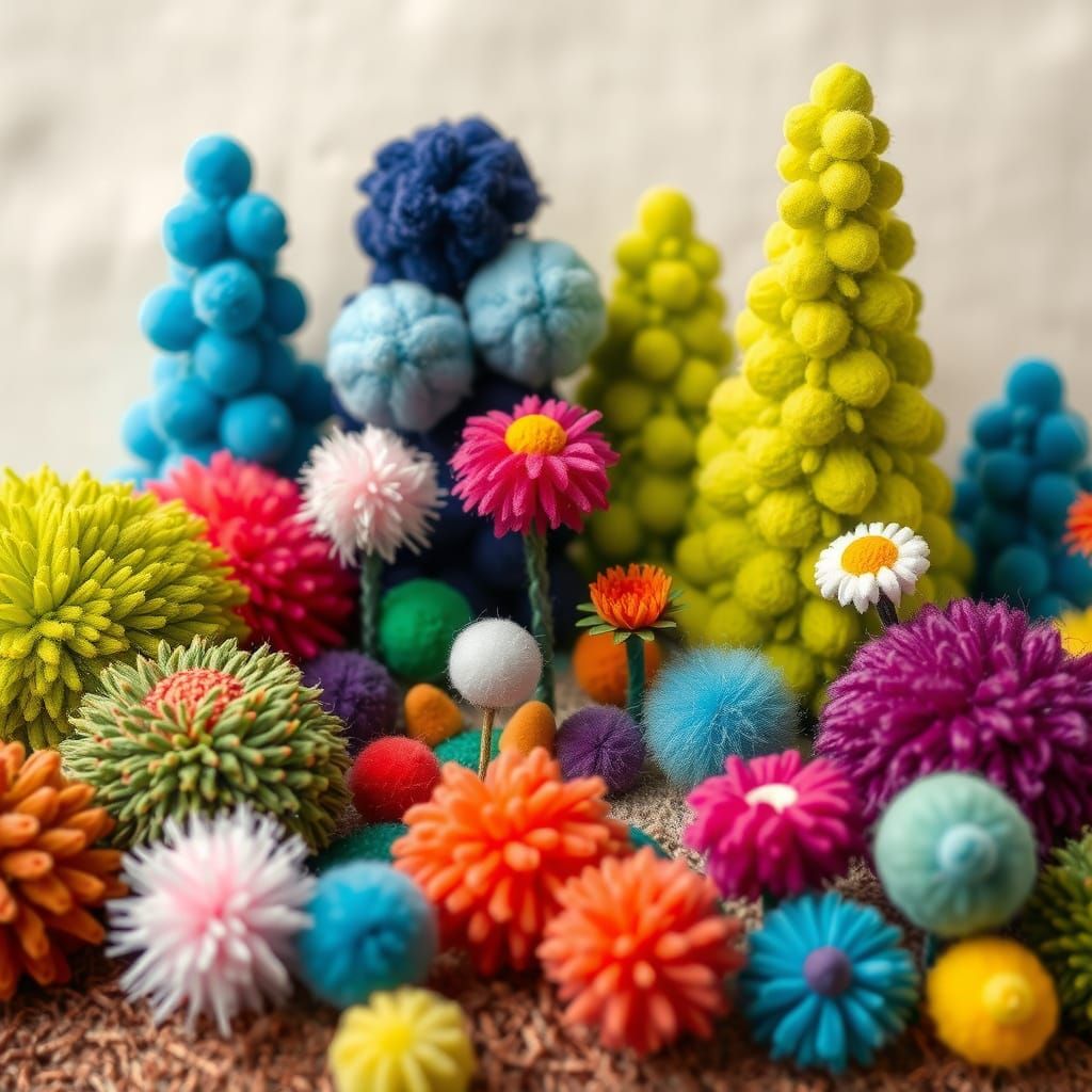 Vibrant Pom Pom Garden in Macro Photography Style