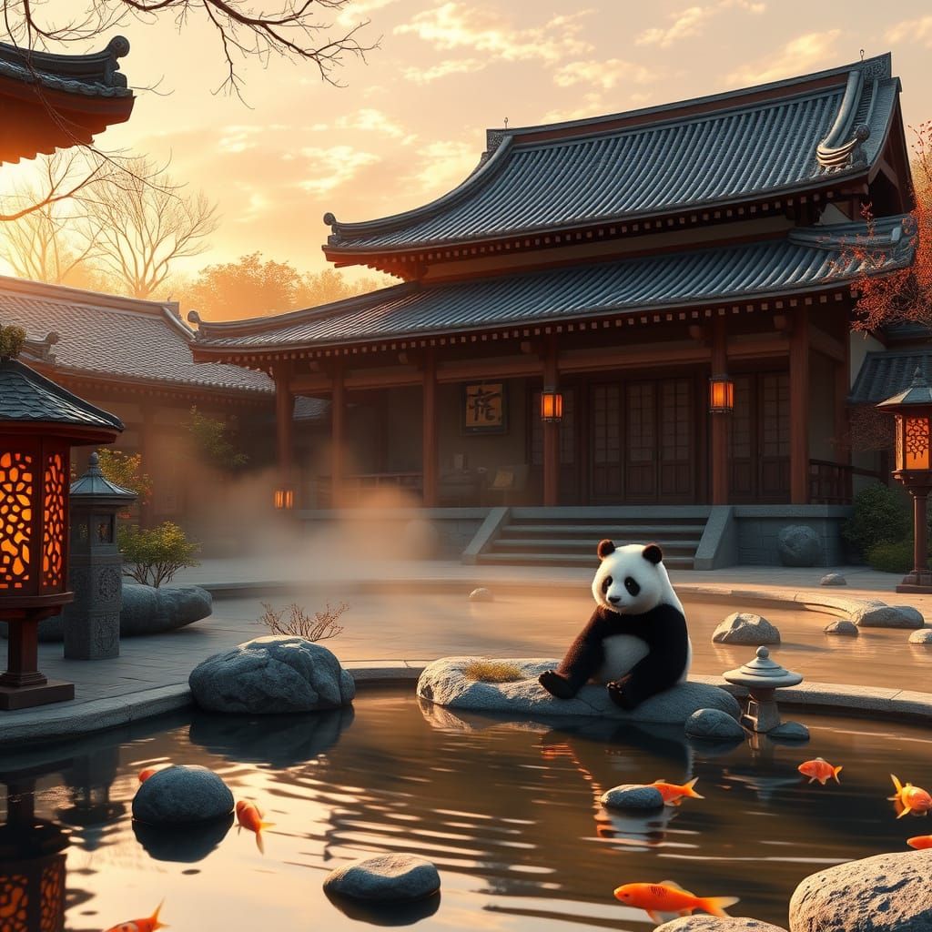 Surreal Sunrise Temple Scene in Vibrant Anime Style