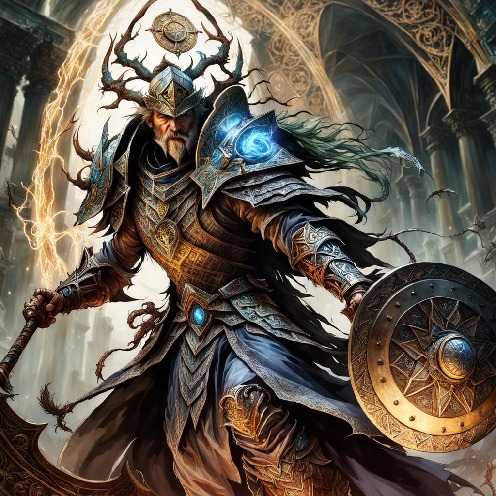 Knight Wielding Magic Shield in Fantasycore Style