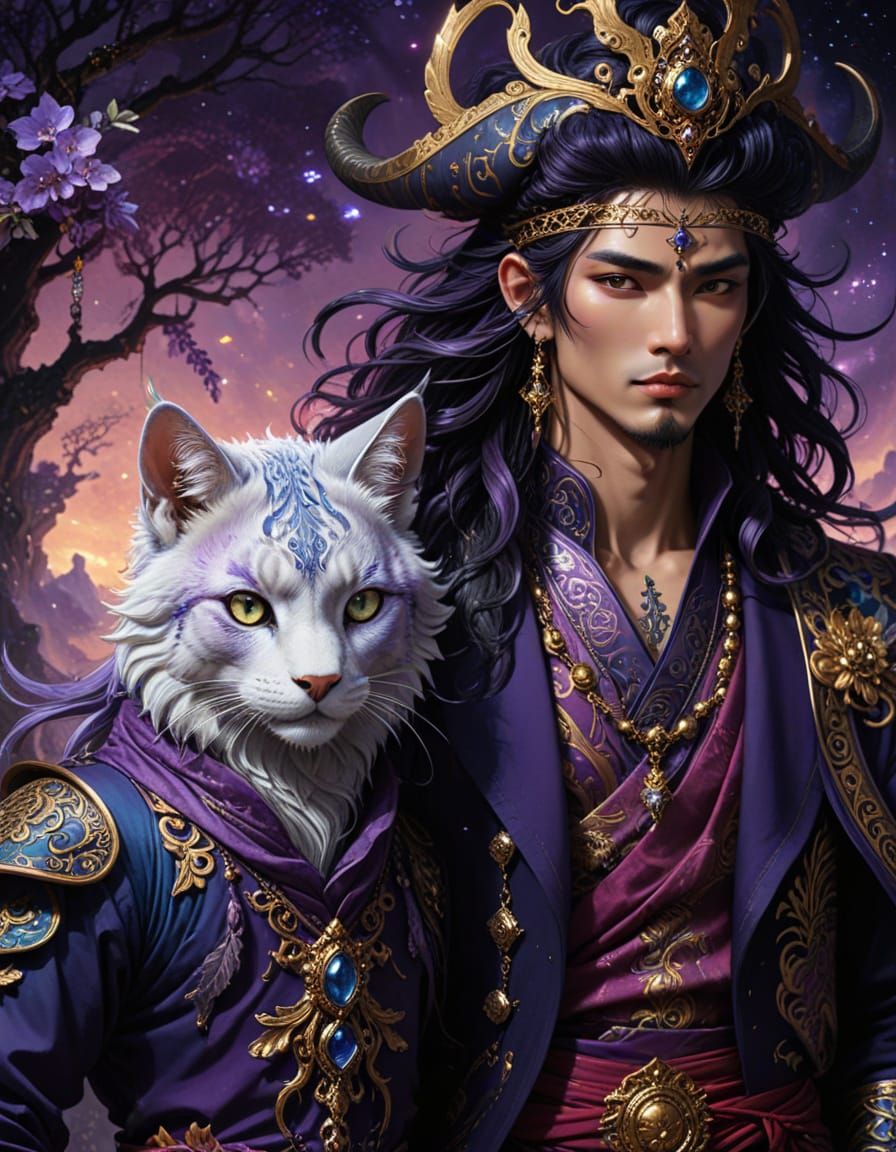 Ethereal Fantasy Male Hybrid in Golden Pointillism