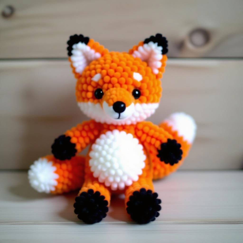 Orange and White Pom Pom Fox Doll