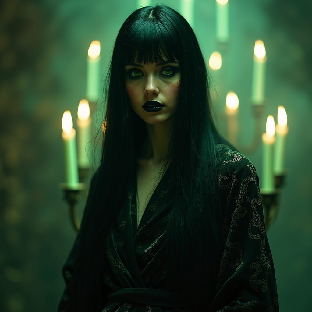 Mysterious Woman in Dark Velvet Robes