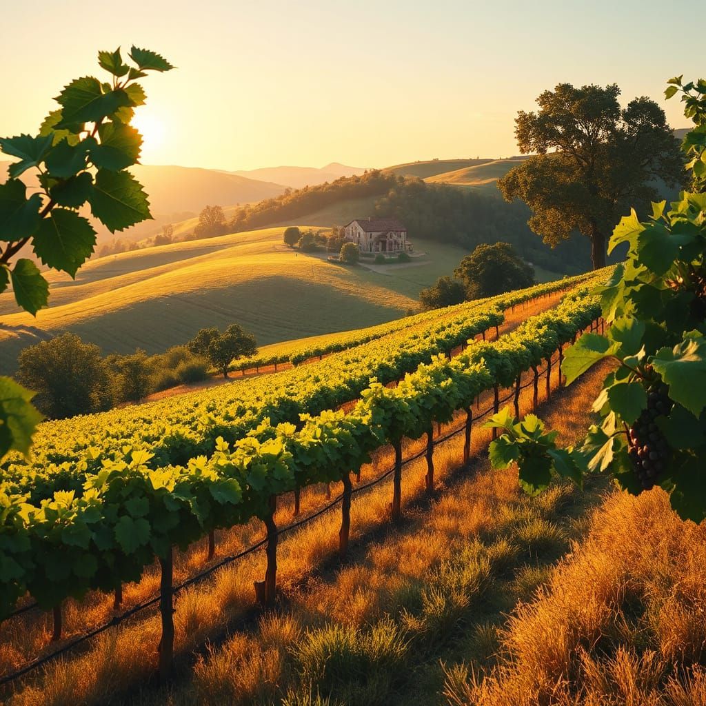 Lush Vineyard Landscape at Golden Hour