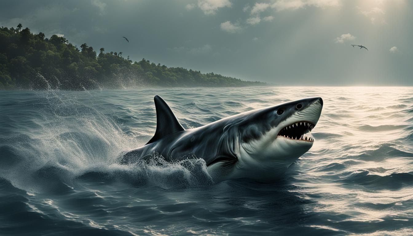 Menacing Shark Attack Scene with Cinematic Lighting