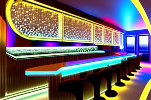 Futuristic Bar Scene with Bartender Serving Drinks