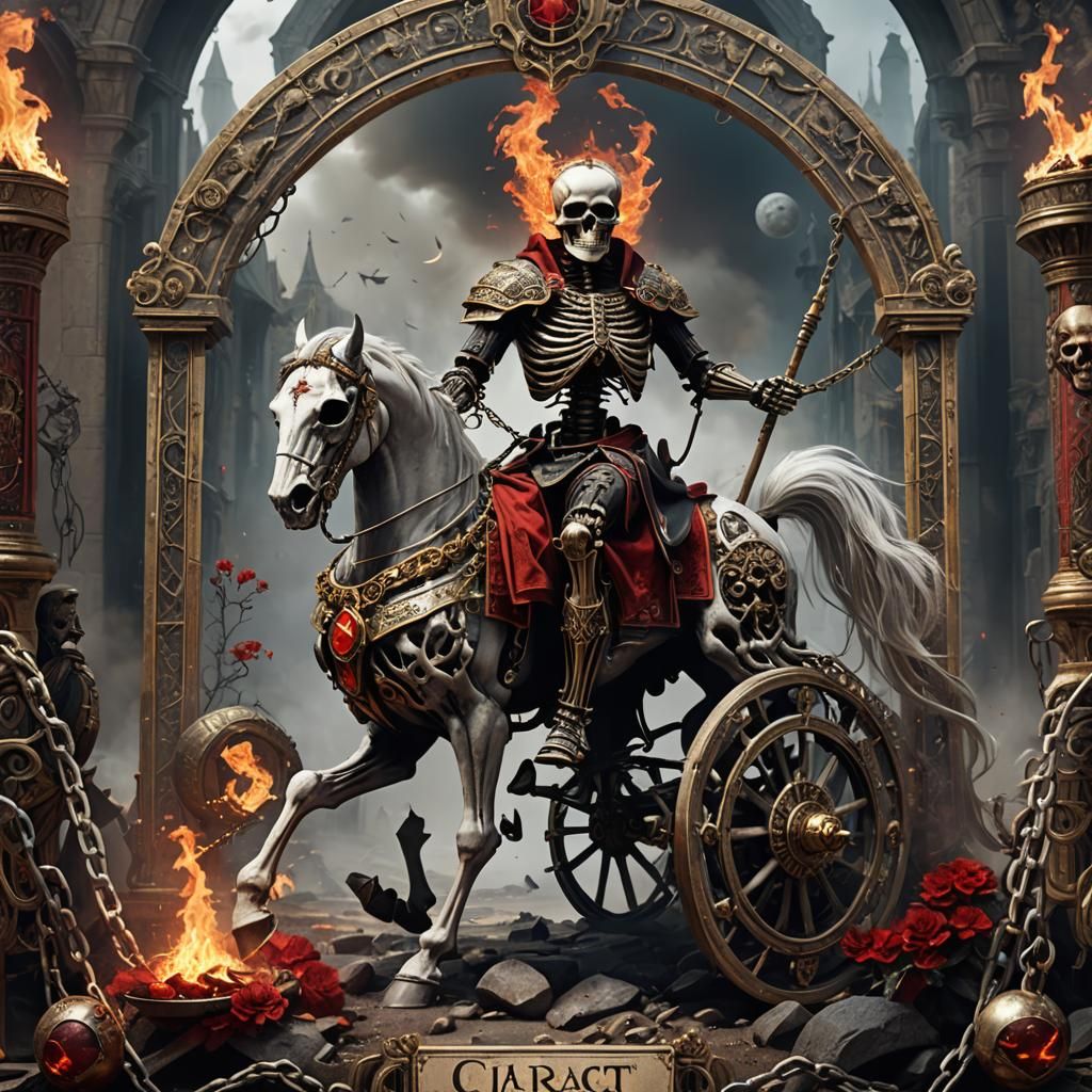 The Chariot Tarot Card with Skeleton