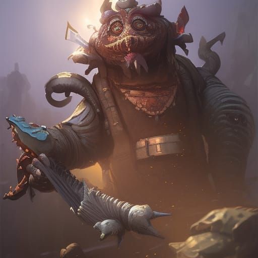 Skaven Army Attacks Murloc Village: Hyperdetailed Portrait