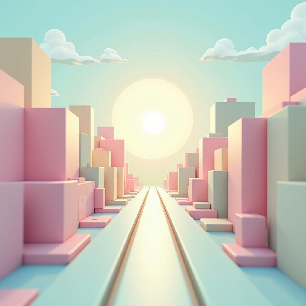 Stylized Low-Poly Cityscape in Pastel Colors