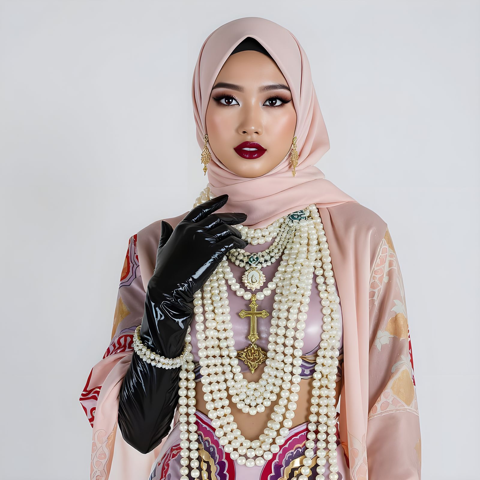 Latex Hijab with Pearl Body Chain