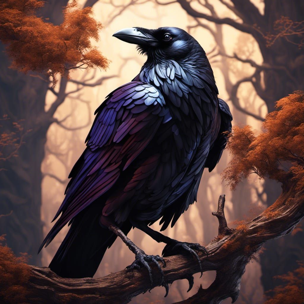 Raven Portrait in Surrealist Style