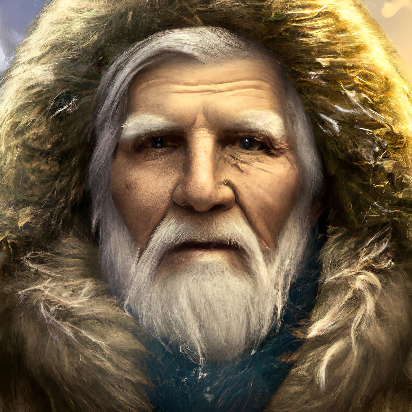 Winter Portrait of Old Man in Hyperdetailed Style