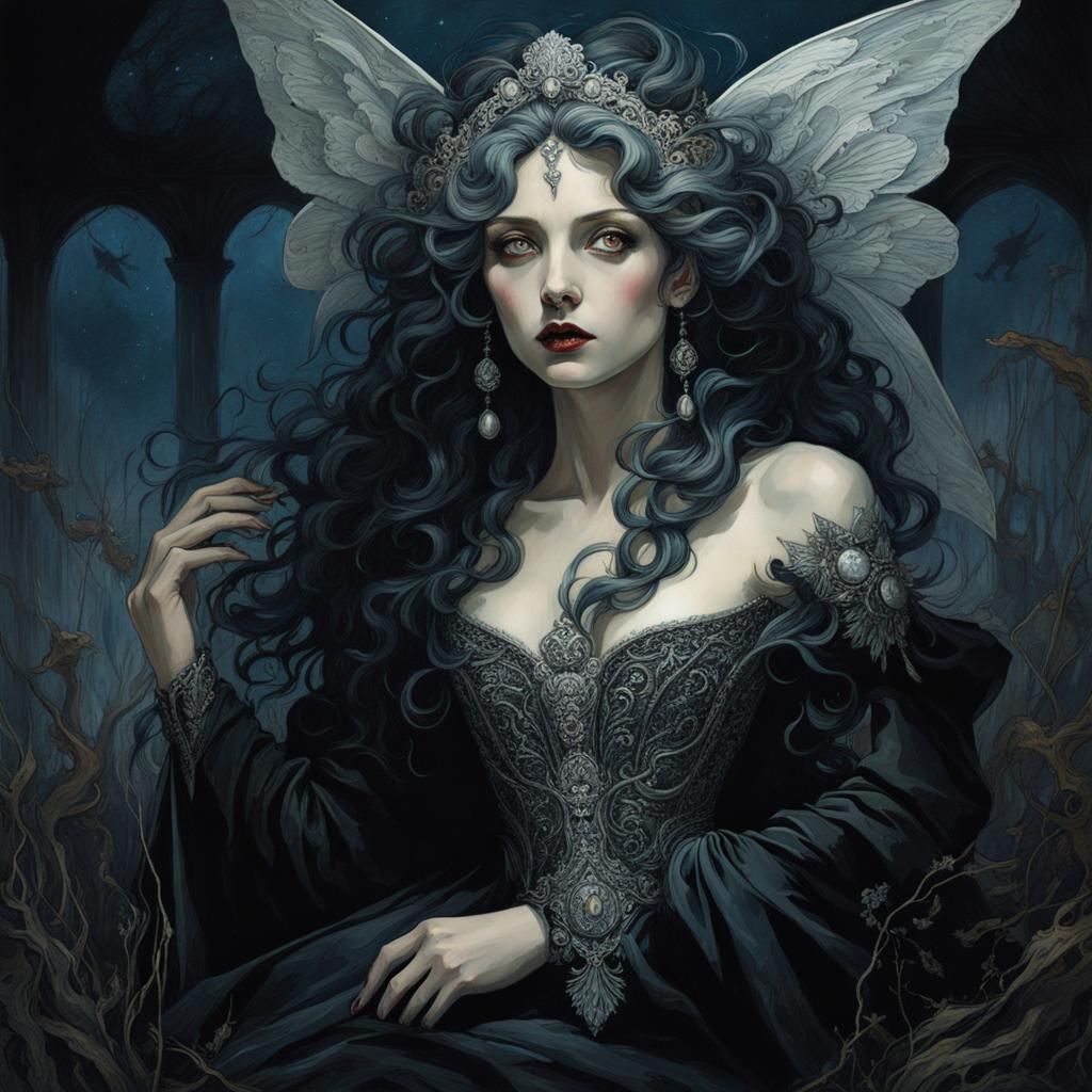Ophelia: Silver Goth Moth in Dark Fantasy Style
