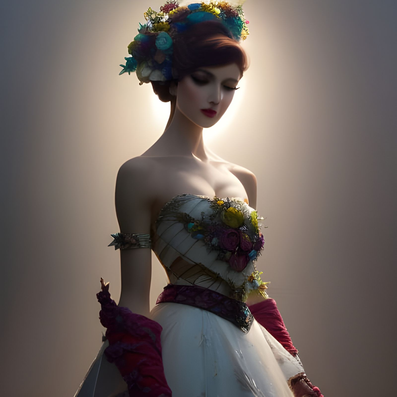 Harlequin Rabbit Bride Portrait in Digital Art Style