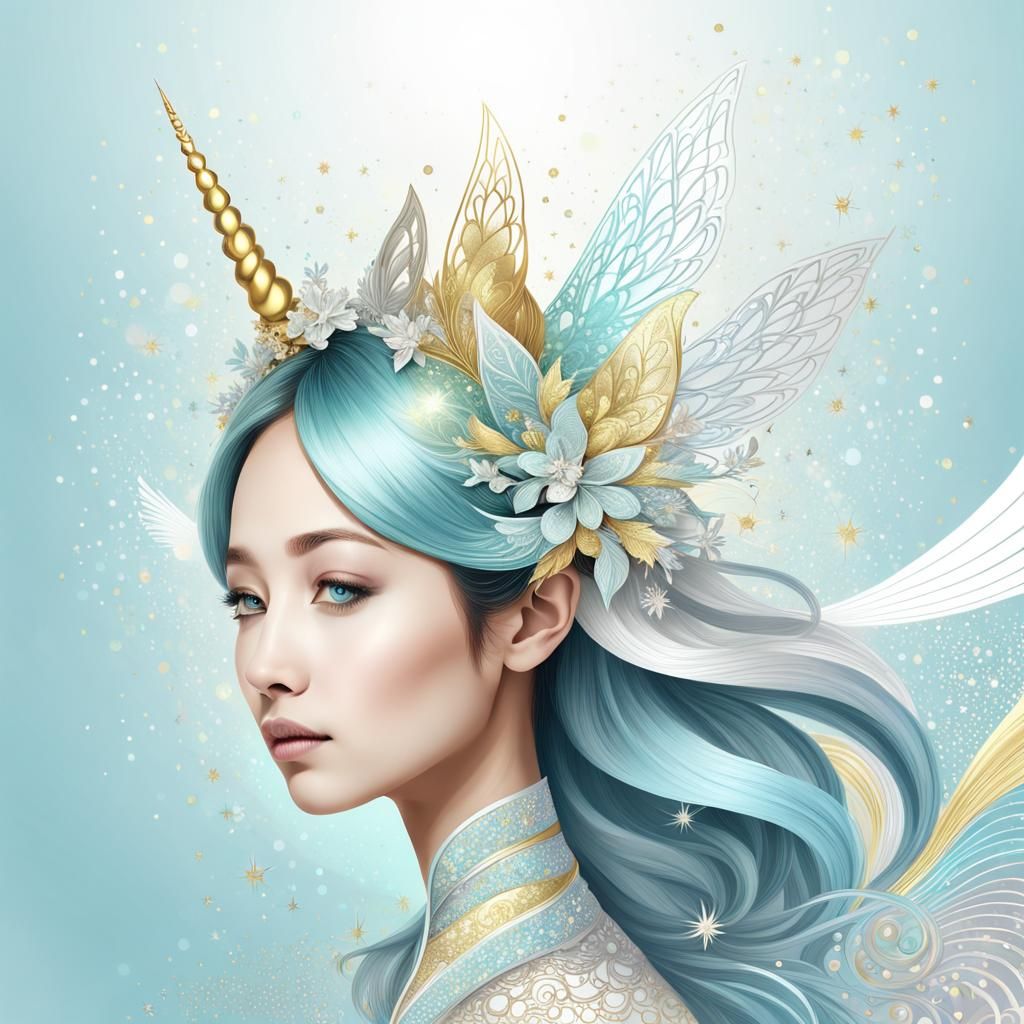 Unicorn Fairy with Rainbow Crown in Fractal Style