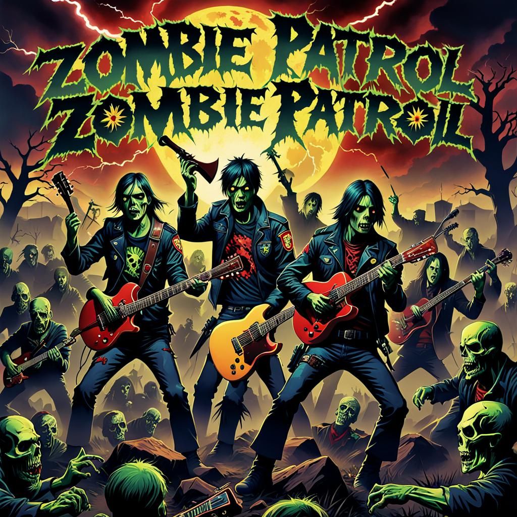 Zombie Patrol Album Cover Art in Rock Fantasy Style