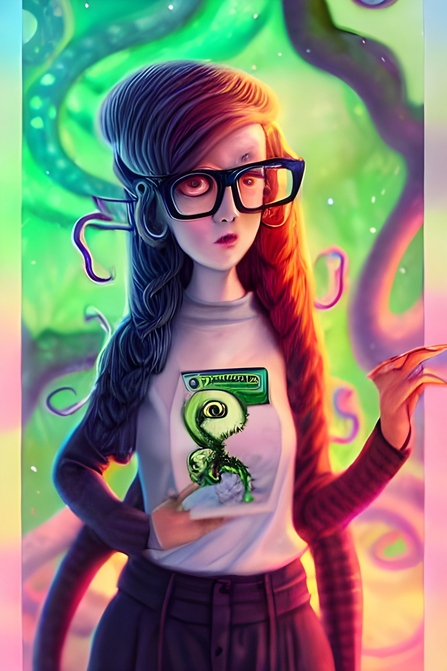 Cute Cthulhu Librarian in an Anime Shirt