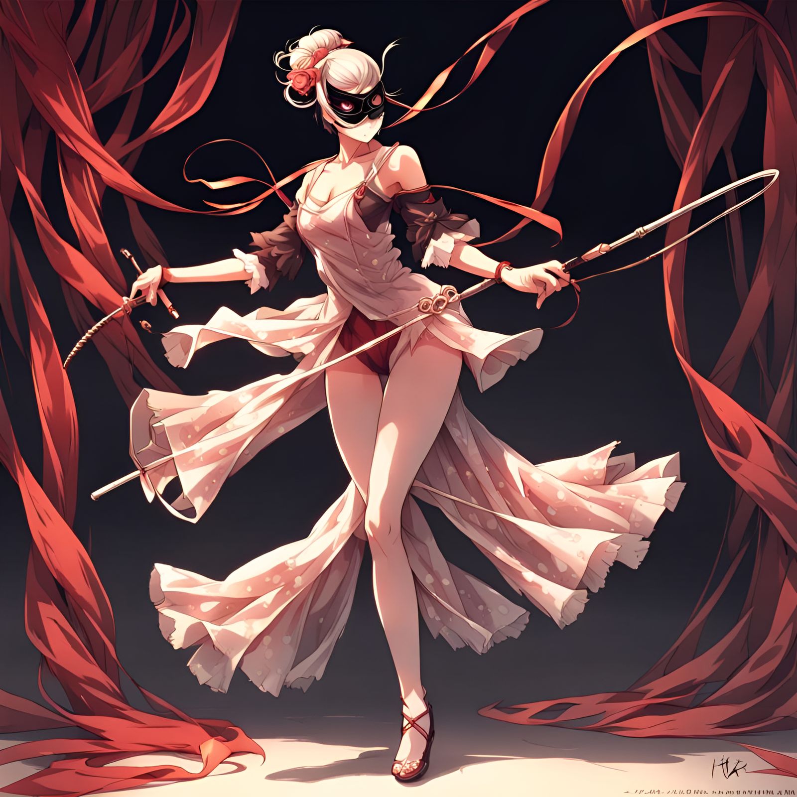 Masked Dancer with Whip in Anime Style