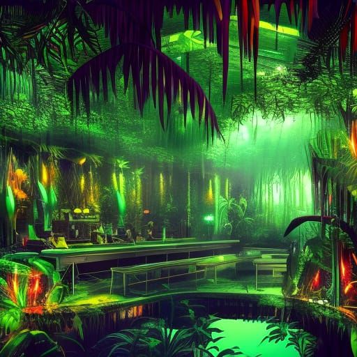Neon Jungle Nightclub: Epic Digital Matte Painting