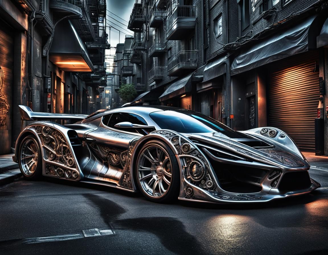 Cyberpunk Biomechanical Car in the Shadows