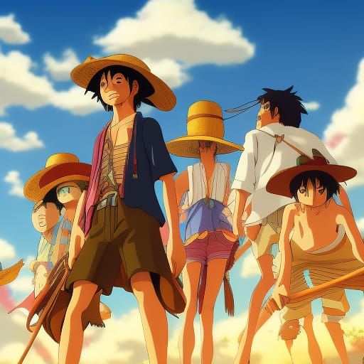 Straw Hat Pirates in Studio Ghibli Style