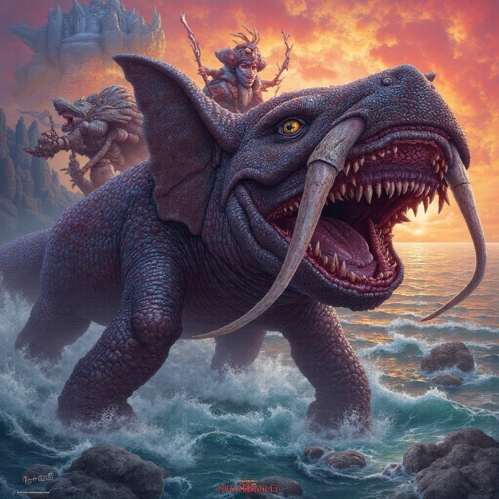 Hybrid Shark-Elephant Chimera in Rembrandt-Inspired Style