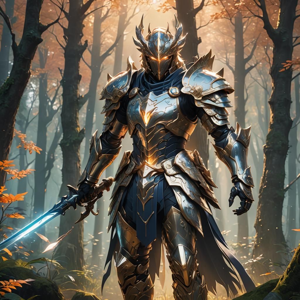 Glowing Warrior in Anime-Inspired Forest