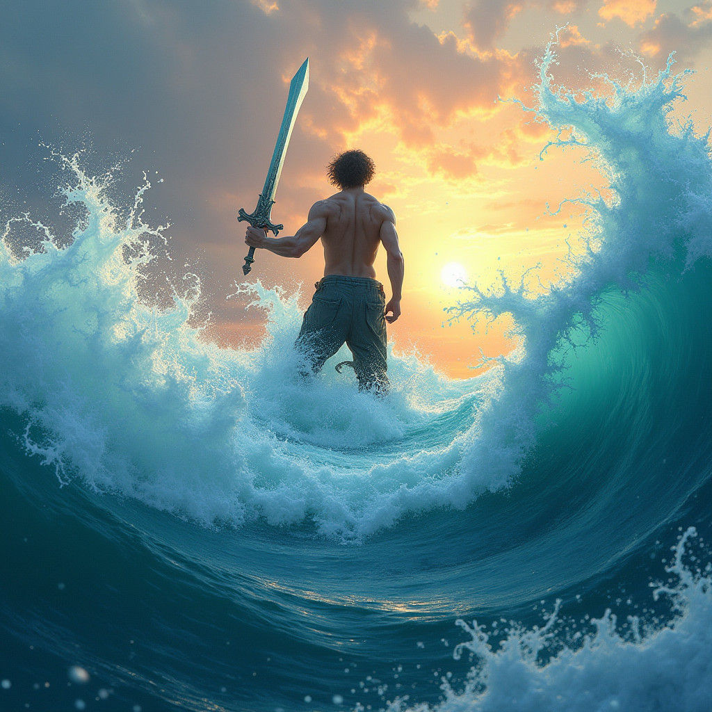 Heroic Percy Jackson Amidst Turbulent Waves