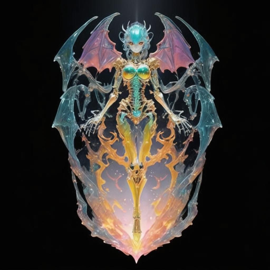 Rainbow Slime Chimera Girl with Metal Skeleton