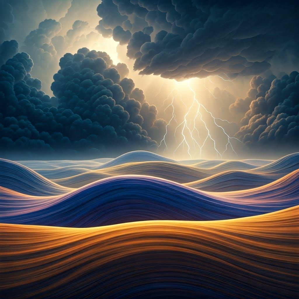 Surreal Hills of Shimmering Sand in a Maelstrom of Thunder a...