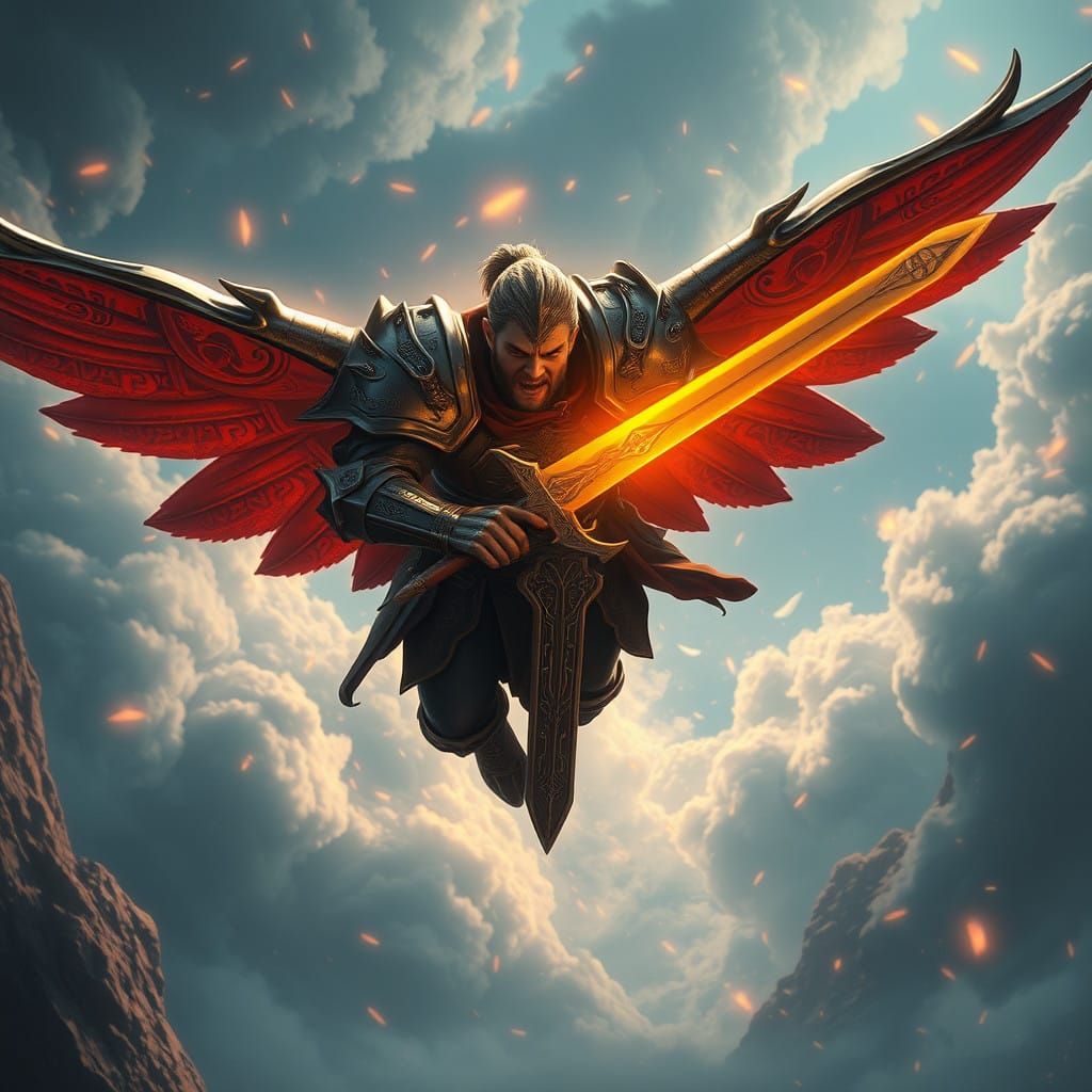 Holy Paladin Pixie Soars with Sword in Majestic Cyberpunk St...