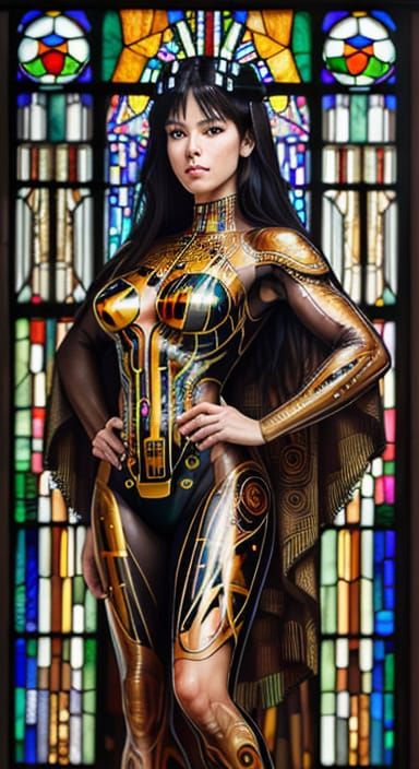 Ethereal Cyborg Goddess in Art Deco Style