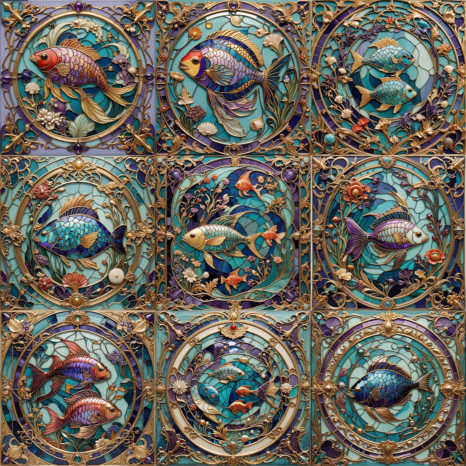 Art Deco Fish in Stained Glass Style Tile