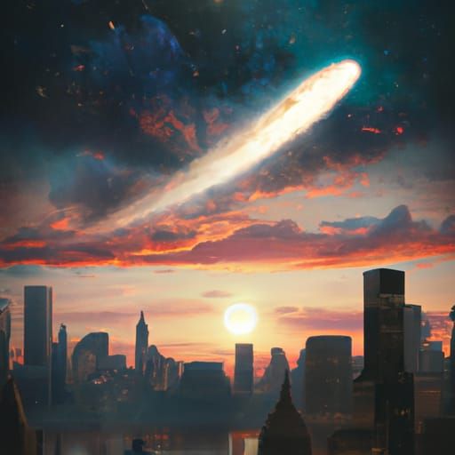 City Skyline with Comet: Digital Matte Painting